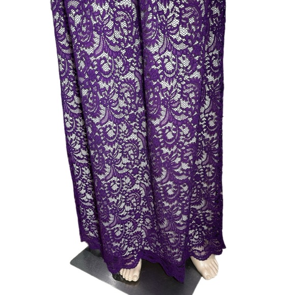 Yellow Star Womens Plum Lace Nude Maxi Off Shoulder Dress Size M USA MADE - Picture 4 of 14